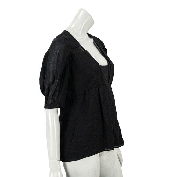 athe Vanessa Bruno Square Neck Blouse Pleated Black Women's size 42 - Picture 4 of 7